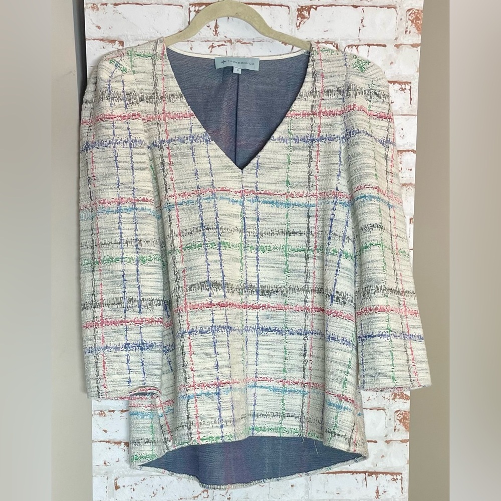 Tuckernuck Elegant Plaid V-Neck Blouse